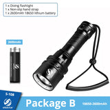 Super bright Diving Flashlight IP68 highest waterproof rating Professional diving light Powered by 18650 battery With hand rope