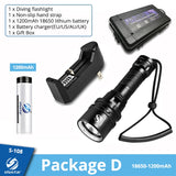 Super bright Diving Flashlight IP68 highest waterproof rating Professional diving light Powered by 18650 battery With hand rope