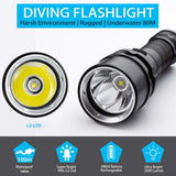 Super bright Diving Flashlight IP68 highest waterproof rating Professional diving light Powered by 18650 battery With hand rope