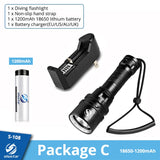 Super bright Diving Flashlight IP68 highest waterproof rating Professional diving light Powered by 18650 battery With hand rope