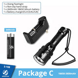 Super bright Diving Flashlight IP68 highest waterproof rating Professional diving light Powered by 18650 battery With hand rope