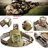 Camouflage Led Headlamp T6 waterproof LED Headlight led Head Lamp Lantern Lamp Camping Hiking Fishing Light use 18650 battery