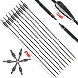 12pcs 31inch 500-550 spine Carbon Arrows  Black and White Feather for Recurve/Compound Bow for hunting shooting