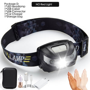 Powerfull 6000Lms LED Headlamp Rechargeable Body Motion Sensor Headlight Camping Flashlight Head Light Torch Lamp With USB