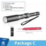 Professional Diving LED Flashlight IP68 Waterproof Level Torch with Safety Hammer Can Be Used for Self-defense Amphibious