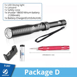 Professional Diving LED Flashlight IP68 Waterproof Level Torch with Safety Hammer Can Be Used for Self-defense Amphibious