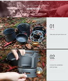 High Quality Wood&Alcohol Burner Set 7 Pieces Outdoor Cookware Camping Hiking Picnic Cooking Utensil Spirit Stove Pot Bowl Windshield