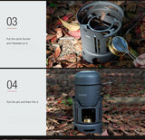 High Quality Wood&Alcohol Burner Set 7 Pieces Outdoor Cookware Camping Hiking Picnic Cooking Utensil Spirit Stove Pot Bowl Windshield