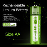 High Capacity Capped 1.5V AA battery 1800mWh USB rechargeable li-ion battery for remote control mouse small fan Electric battery