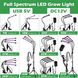 USB 5V LED Grow Light 18W 27W 36W DC12V Full Spectrum Phyto Lamp 40W 60W 80W For Plants Seedlings Flower For Veg Flowers