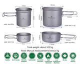 2022 New! Top Quality Titanium Pot Pan Set Camping Cookware Outdoor Cup Bowl Lightweight Cooking Kit with Folding Handle for 1-2 Man