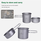 2022 New! Top Quality Titanium Pot Pan Set Camping Cookware Outdoor Cup Bowl Lightweight Cooking Kit with Folding Handle for 1-2 Man