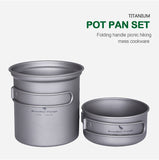 2022 New! Top Quality Titanium Pot Pan Set Camping Cookware Outdoor Cup Bowl Lightweight Cooking Kit with Folding Handle for 1-2 Man