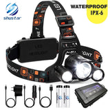 Super Bright 3 Lights LED Headlamp Waterproof Headlight Fishing Lamp 4 Lighting Modes Camping Lamp Powered By 2 X 18650 Battery