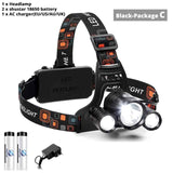 Super Bright 3 Lights LED Headlamp Waterproof Headlight Fishing Lamp 4 Lighting Modes Camping Lamp Powered By 2 X 18650 Battery