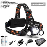 Super Bright 3 Lights LED Headlamp Waterproof Headlight Fishing Lamp 4 Lighting Modes Camping Lamp Powered By 2 X 18650 Battery