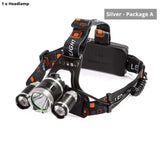 Super Bright 3 Lights LED Headlamp Waterproof Headlight Fishing Lamp 4 Lighting Modes Camping Lamp Powered By 2 X 18650 Battery