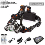 Super Bright 3 Lights LED Headlamp Waterproof Headlight Fishing Lamp 4 Lighting Modes Camping Lamp Powered By 2 X 18650 Battery