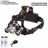 Super Bright 3 Lights LED Headlamp Waterproof Headlight Fishing Lamp 4 Lighting Modes Camping Lamp Powered By 2 X 18650 Battery