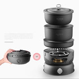 New Design Outdoor Camping Portable Kitchenware Set Hiking Picnic Cooking Utensil Stove Pot Bowl Pan Alcohol Stove 10pcs Set