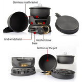 New Design Outdoor Camping Portable Kitchenware Set Hiking Picnic Cooking Utensil Stove Pot Bowl Pan Alcohol Stove 10pcs Set