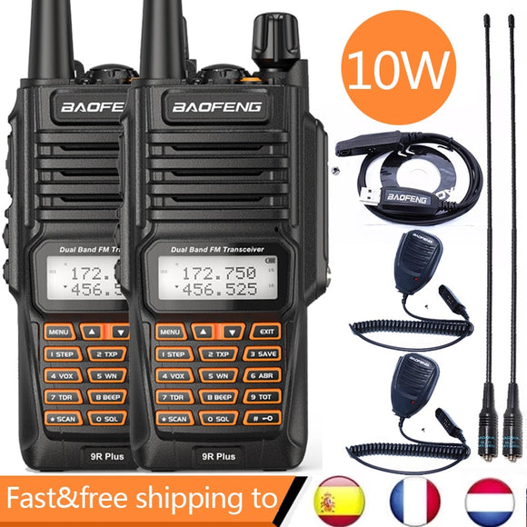 2PCS Walkie Talkies Waterproof Baofeng UV-9R PLUS 10W Portable CB Ham Radio Transceiver VHF UHF  2 Way Radio uv9r plus Hunt 10KM