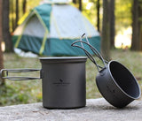 2022 New! Top Quality Titanium Pot Pan Set Camping Cookware Outdoor Cup Bowl Lightweight Cooking Kit with Folding Handle for 1-2 Man