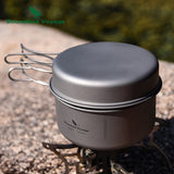 2022 New! Top Quality Titanium Pot Pan Set Camping Cookware Outdoor Cup Bowl Lightweight Cooking Kit with Folding Handle for 1-2 Man