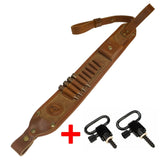 Top Quality Leather Rifle Sling with Swivels Adjustable Shell Loops Ammo Holder Strap For .30-30 .308 .30-06, .45-70