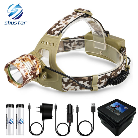 Camouflage Led Headlamp T6 waterproof LED Headlight led Head Lamp Lantern Lamp Camping Hiking Fishing Light use 18650 battery