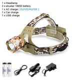 Camouflage Led Headlamp T6 waterproof LED Headlight led Head Lamp Lantern Lamp Camping Hiking Fishing Light use 18650 battery