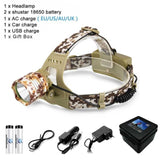 Camouflage Led Headlamp T6 waterproof LED Headlight led Head Lamp Lantern Lamp Camping Hiking Fishing Light use 18650 battery