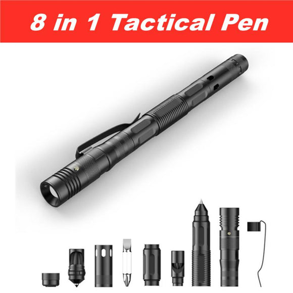 8-in-1 Tactical Pen Self Defense Supplies Tungsten Steel Security Pen Self Protection Personal Defense Tool Defence EDC Tool Pen