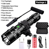 80000 Lumens LED Tactical Flashlight powerful usb Rechargeable lamp L2 Hunting light with Clip Hunting Shooting Gun Accessories