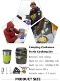 Camping Hiking Cookware Picnic Cooking Set Outdoor Pot Mini Gas Stove Sets Non-Stick Bowls With Foldable Spoon Fork Knife