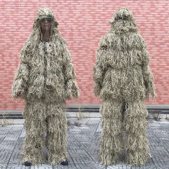 3D Withered Grass Ghillie Suit 4 PCS Sniper Military Tactical Camouflage Clothing Hunting Suit Army Hunting Clothes Birding Suit