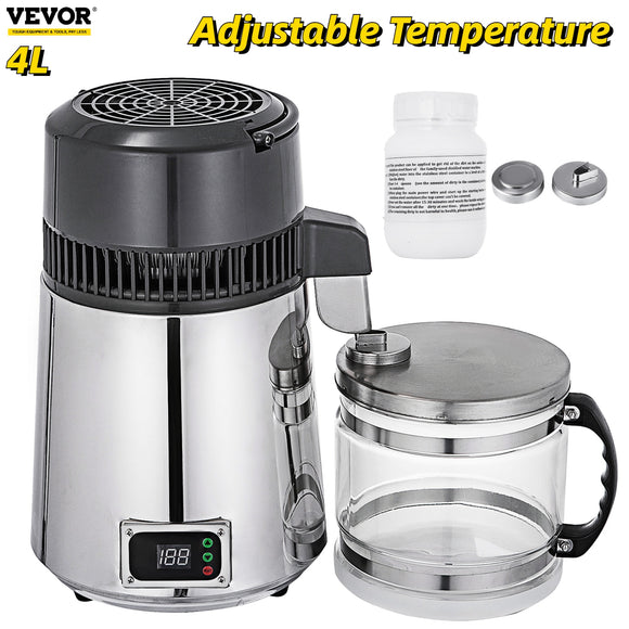 2022 New! Upgraded 4L Water Distiller Alcohol Purifier Softener Drinks Filter Adjustable Temperature Stainless Steel for Offices Home Use