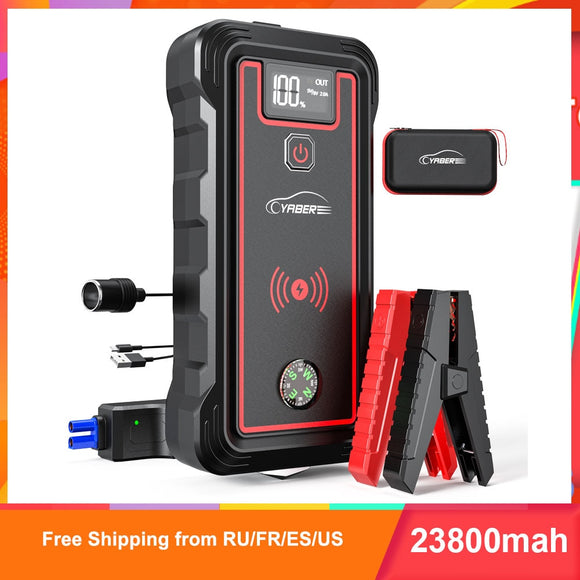 2022 New! Upgraded Car Jump Starter 2500A 23800mAh Power Bank with 10W Wireless Charger LCD Display Car Booster UP All Gas or 8.0L Diesel