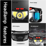 Powerfull 6000Lms LED Headlamp Rechargeable Body Motion Sensor Headlight Camping Flashlight Head Light Torch Lamp With USB