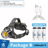 Super Bright LED Headlight with XHP90 Lamp Beads Waterproof Headlight Power Display Suitable for Exploration, Hunting, Fishing