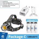 Super Bright LED Headlight with XHP90 Lamp Beads Waterproof Headlight Power Display Suitable for Exploration, Hunting, Fishing