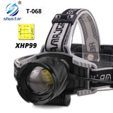 High Power XHP99 Super Bright LED Headlamp Fishing Headlight Telescopic Zoom IP64 Waterproof with Charge Display