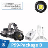 High Power XHP99 Super Bright LED Headlamp Fishing Headlight Telescopic Zoom IP64 Waterproof with Charge Display