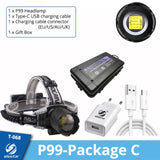 High Power XHP99 Super Bright LED Headlamp Fishing Headlight Telescopic Zoom IP64 Waterproof with Charge Display