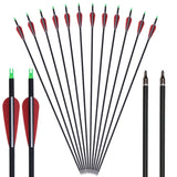 12pcs 31inch 500-550 spine Carbon Arrows  Black and White Feather for Recurve/Compound Bow for hunting shooting