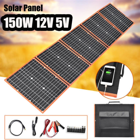 150W 12V Foldable Solar Panel Kit Portable Solar Battery Phone Charger Photovoltaic 5V USB for Power Bank Car Boat Tablet Camper