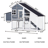 High Quality 67x26x47 Inch Pet Rabbit Hutch Chicken Coop Wooden House for Small Animals with Pull-Out Tray & Egg Case[US-Stock]
