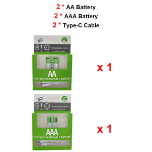 High Capacity AA + AAA USB Rechargeable battery Kits 1.5V AA 2600mWh/AAA 750mWh li-ion batteries for toys watch MP3 player thermometer+TYPE-C Cable