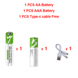 High Capacity AA + AAA USB Rechargeable battery Kits 1.5V AA 2600mWh/AAA 750mWh li-ion batteries for toys watch MP3 player thermometer+TYPE-C Cable